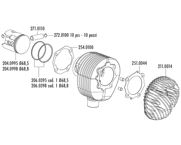 140.0233 KIT VESPA 200 PE / PX D.68,5 CAST IRON