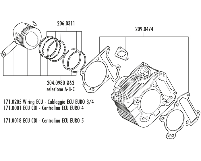 140.0235 BIG BORE KIT PIAGGIO VESPA 125/150 4T 3V A/C D63 188CC