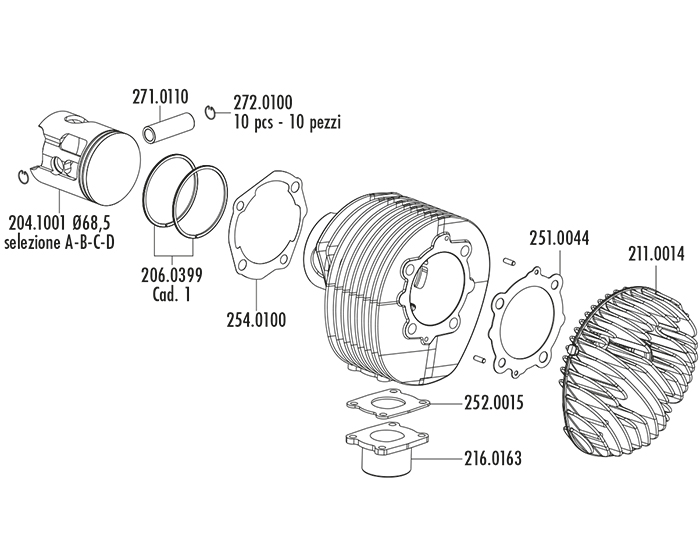 140.0231 BIG BORE KIT VESPA PE /PX 200 ALUM. D.68.5