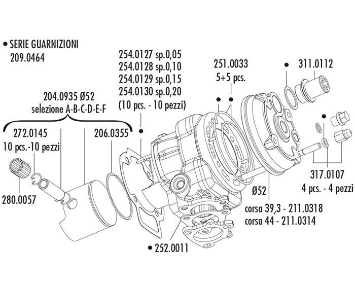 KIT PIAGGIO ZIP SP H2O D.52 B.44