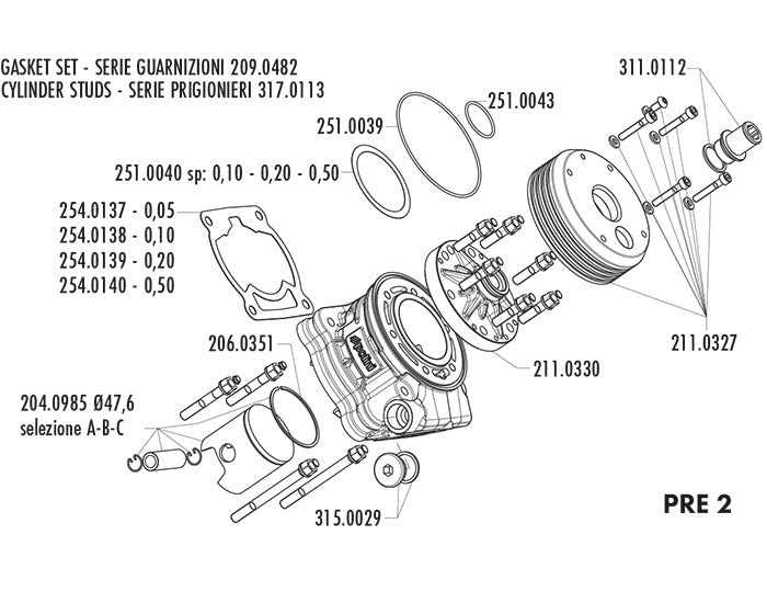 KIT FOR POLINI ENGINE CASE PIAGGIO D47.6PRE2
